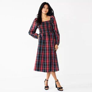 Draper James Red and Blue Plaid Long Sleeve Dress